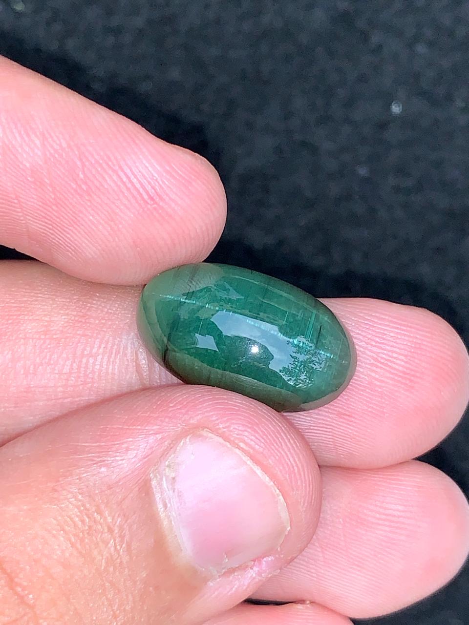 Natural Green Tourmaline Cat’s Eye 9.50g Oval Cabochon Untreated Gemstone for Custom Jewelry or Collection