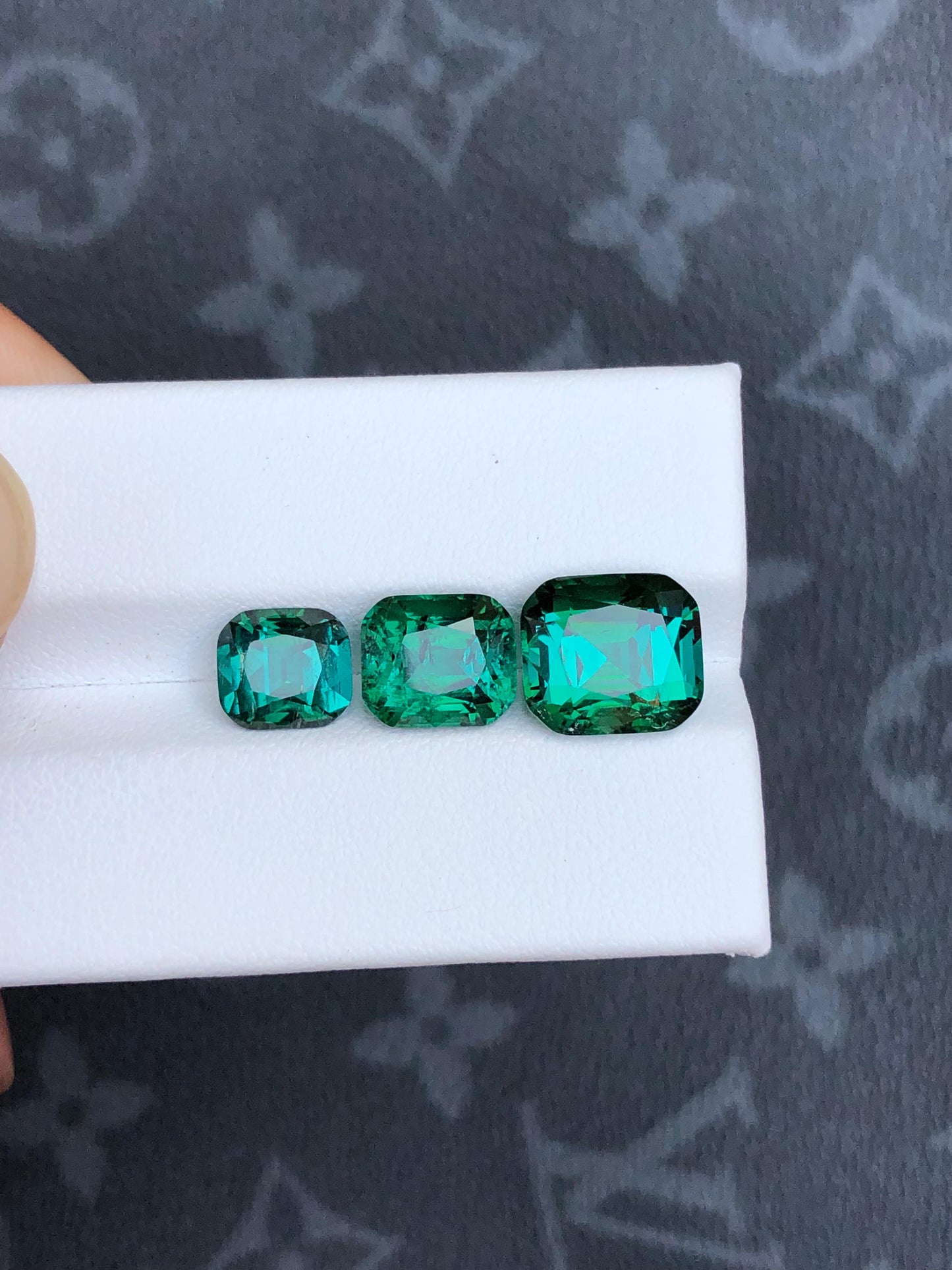 Natural Green 10 ct Tourmaline Cushion Cut Trio Vivid Color Gemstones for Custom Jewelry 3 Loose
