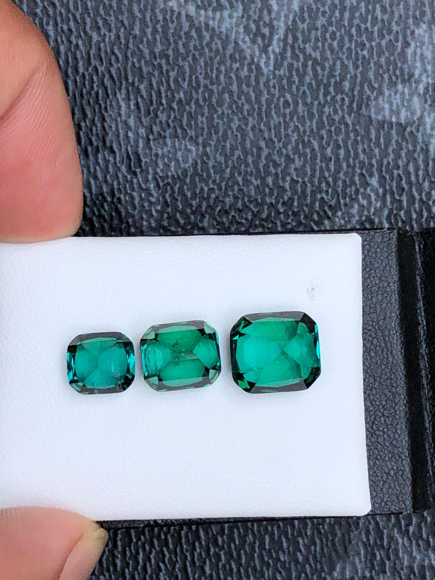 Natural Green 10 ct Tourmaline Cushion Cut Trio Vivid Color Gemstones for Custom Jewelry 3 Loose