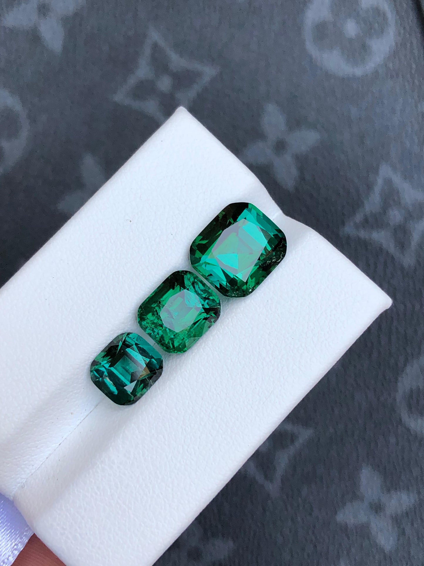 Natural Green 10 ct Tourmaline Cushion Cut Trio Vivid Color Gemstones for Custom Jewelry 3 Loose