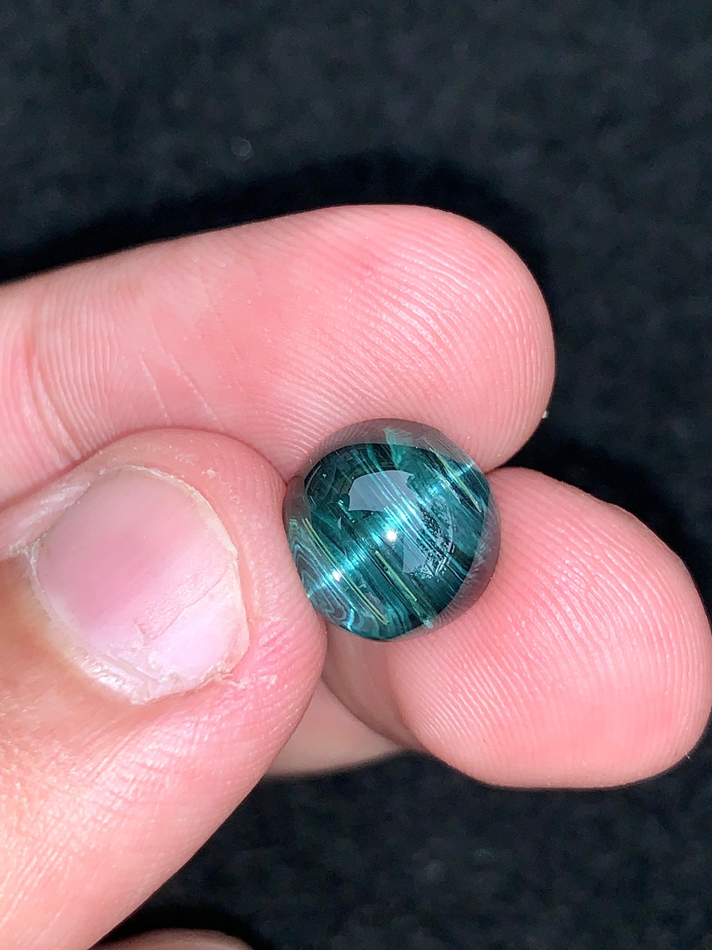 Natural Blue Tourmaline Cat’s Eye 5.35g Round Cabochon Untreated Gemstone for Custom Jewelry or Collector Display