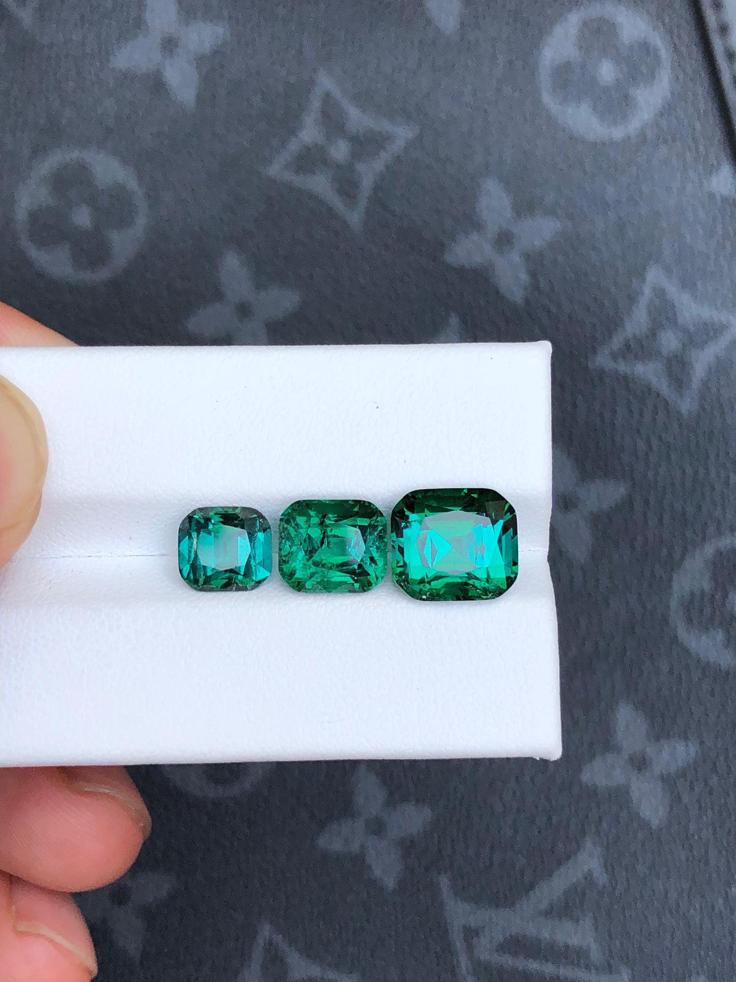 Natural Green 10 ct Tourmaline Cushion Cut Trio Vivid Color Gemstones for Custom Jewelry 3 Loose