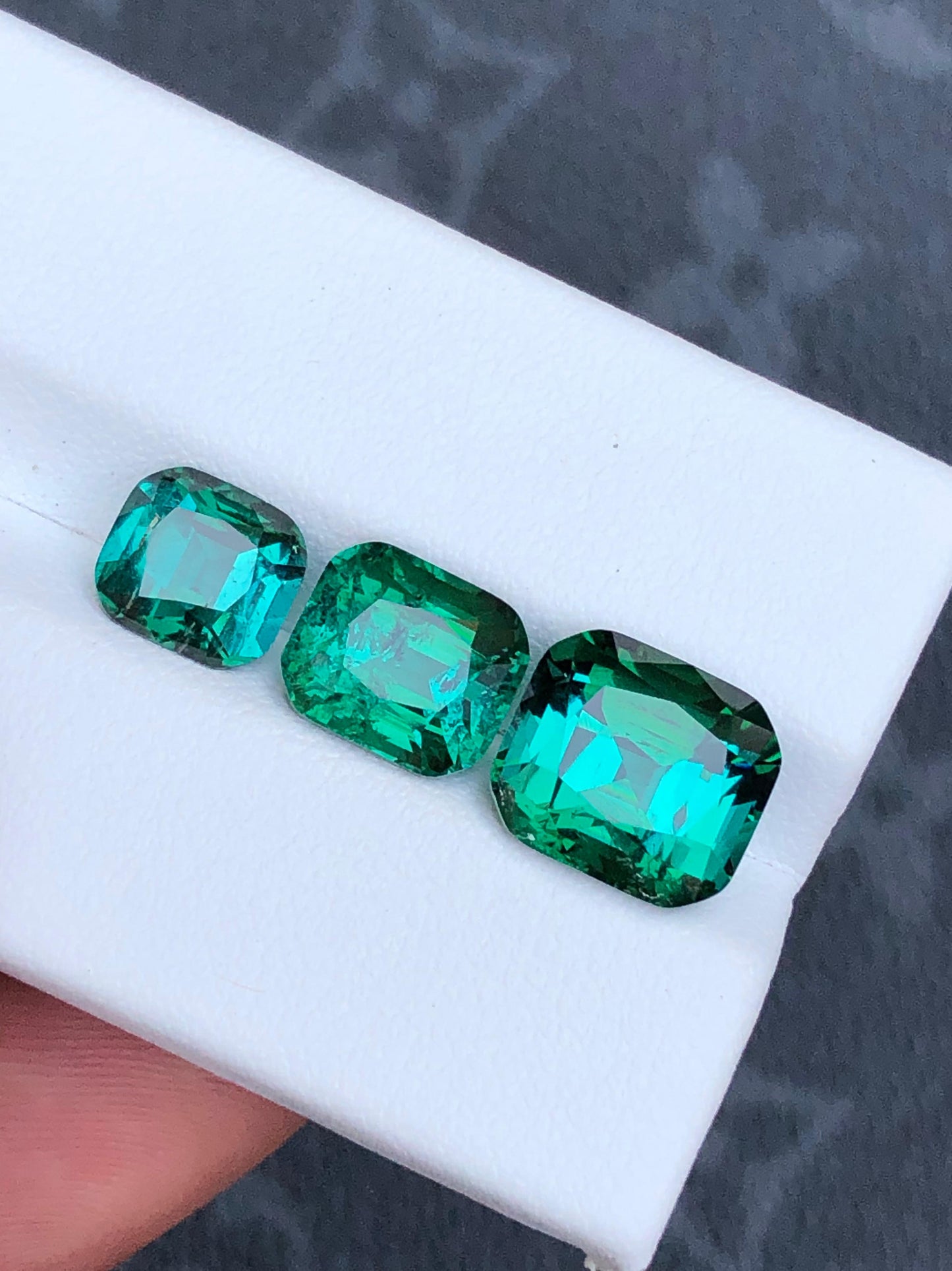 Natural Green 10 ct Tourmaline Cushion Cut Trio Vivid Color Gemstones for Custom Jewelry 3 Loose