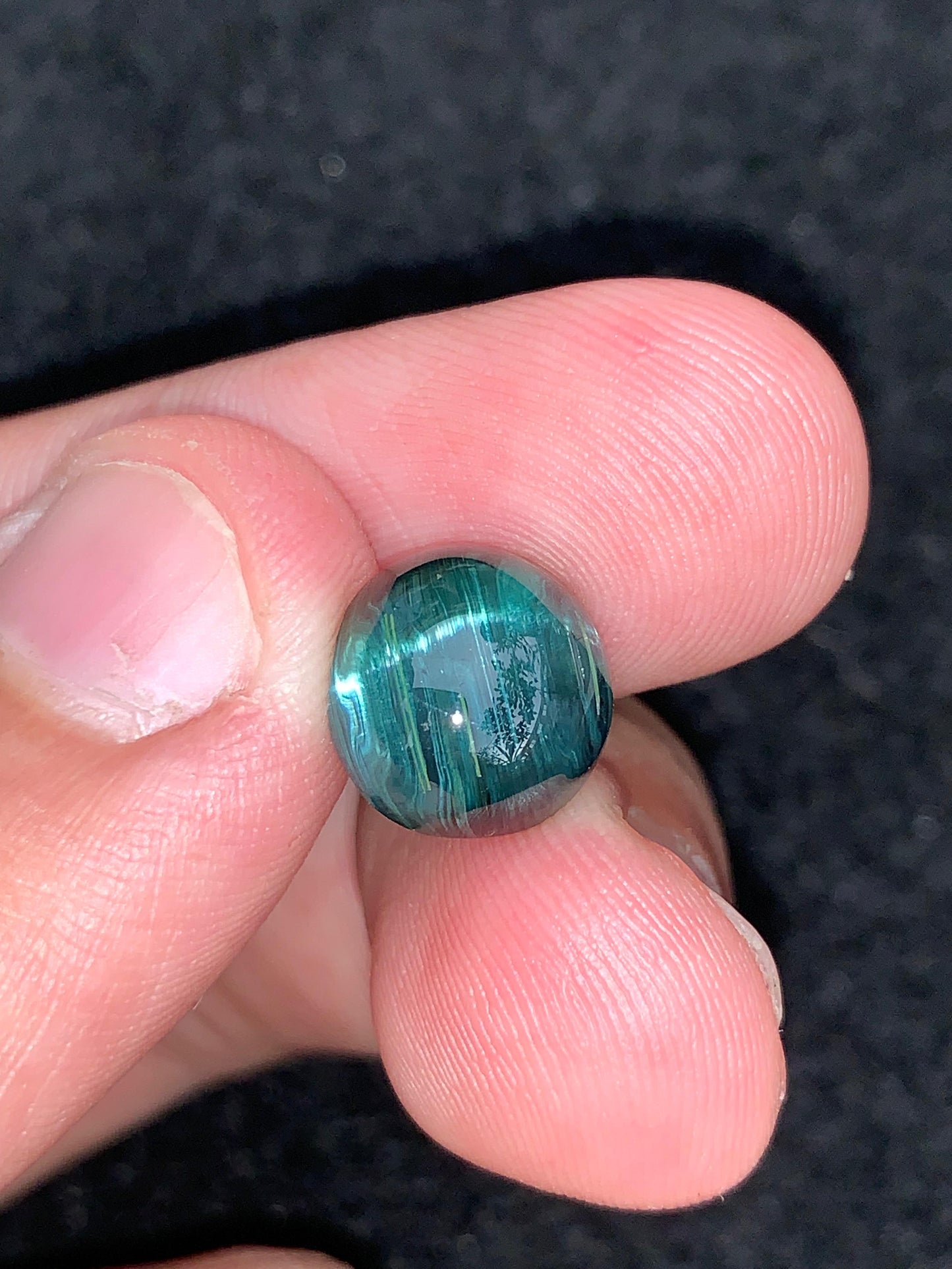 Natural Blue Tourmaline Cat’s Eye 5.35g Round Cabochon Untreated Gemstone for Custom Jewelry or Collector Display