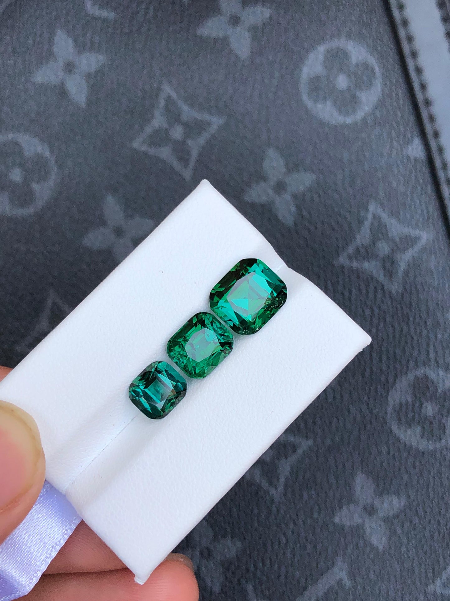 Natural Green 10 ct Tourmaline Cushion Cut Trio Vivid Color Gemstones for Custom Jewelry 3 Loose