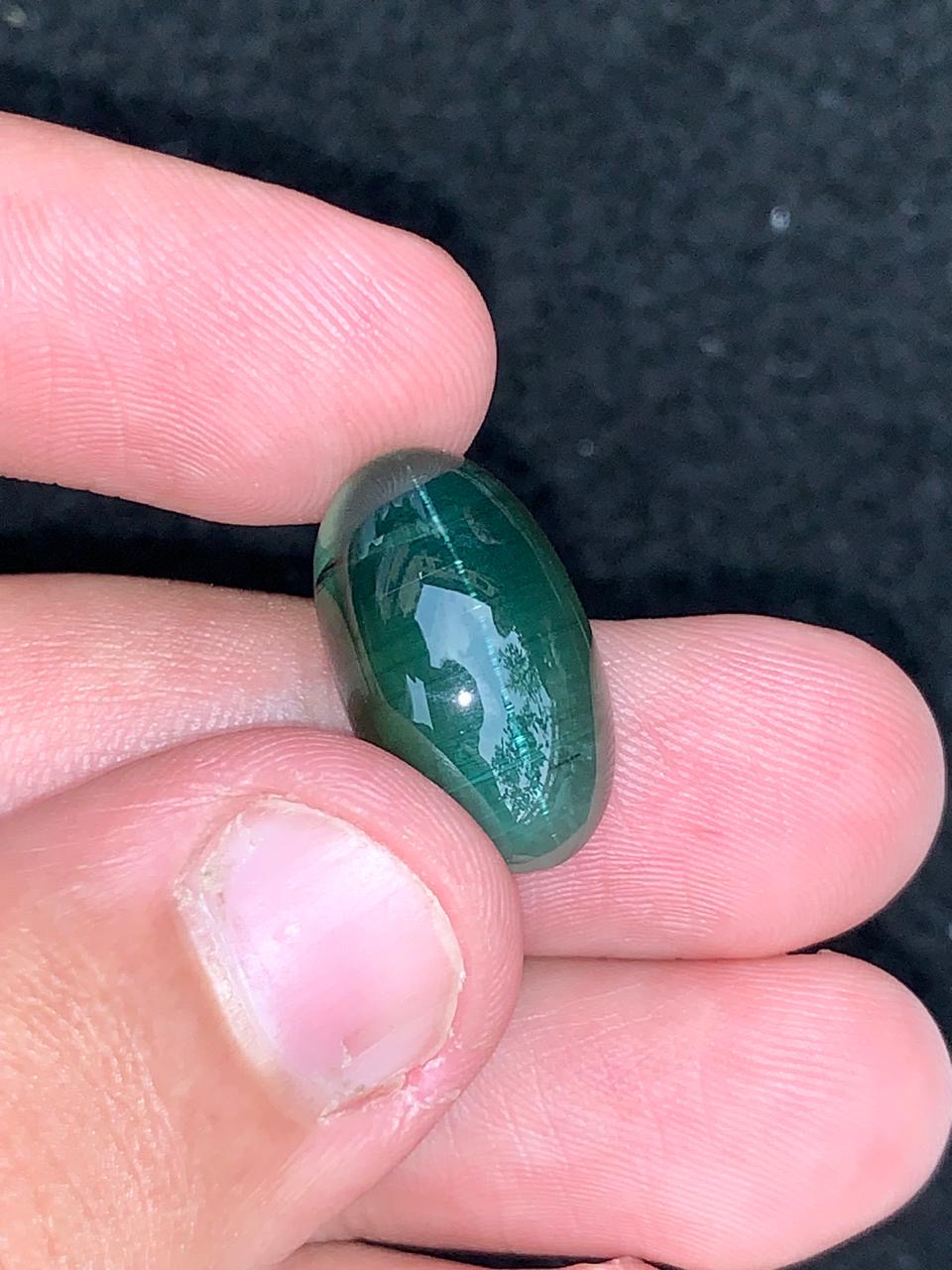 Natural Green Tourmaline Cat’s Eye 9.50g Oval Cabochon Untreated Gemstone for Custom Jewelry or Collection