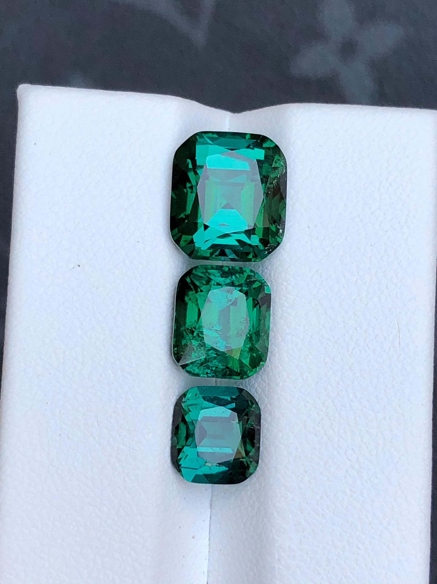 Natural Green 10 ct Tourmaline Cushion Cut Trio Vivid Color Gemstones for Custom Jewelry 3 Loose