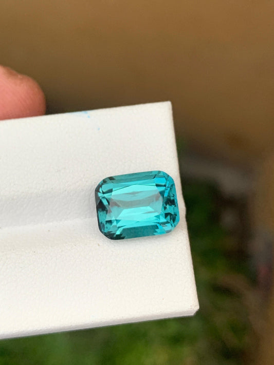 Natural vivid blue-green rectangular tourmaline