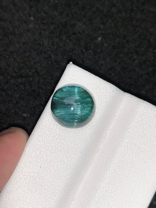 Natural Blue Tourmaline Cat’s Eye 5.35g Round Cabochon Untreated Gemstone for Custom Jewelry or Collector Display