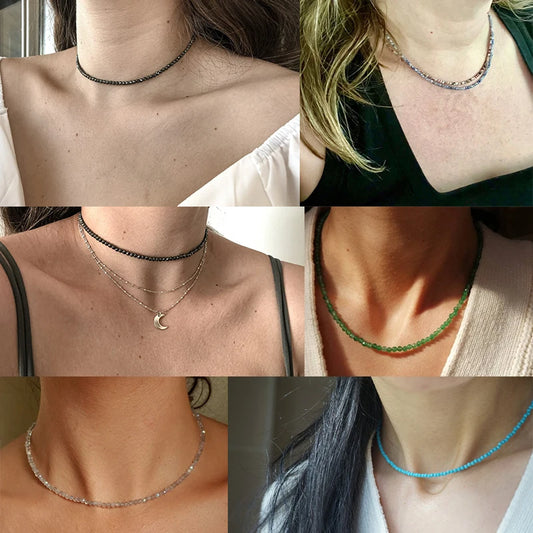 Minimalism Lapis Lazuli Small Beads Necklaces Fashion Natural Stone Unakites Labradorites Necklaces Choker For Female Yoga Gifts