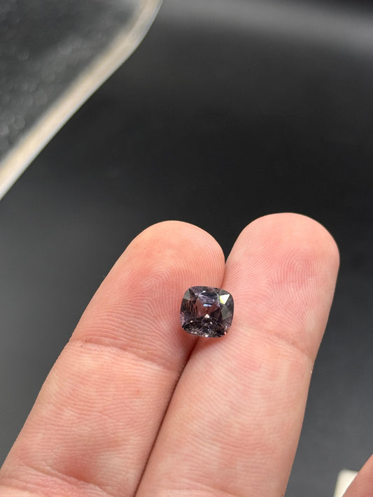 Natural Grey Spinel 2.57ct Square Cushion Cut Purplish Grey Untreated Burma Gemstone for Custom Jewelry