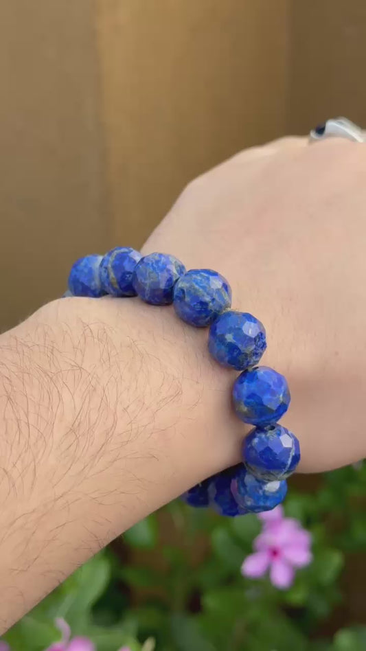 Lapis Lazuli Faceted Bracelet  57.5g  Bead Size  13.5 mm  Origin Afghanistan